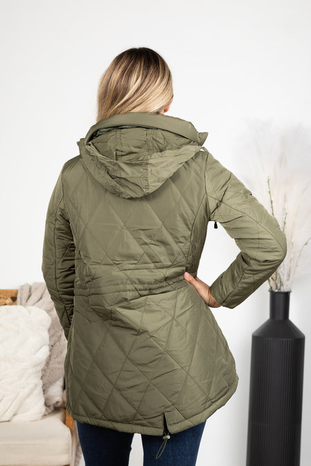 Quilted Puffer Jacket With Cinched Waist