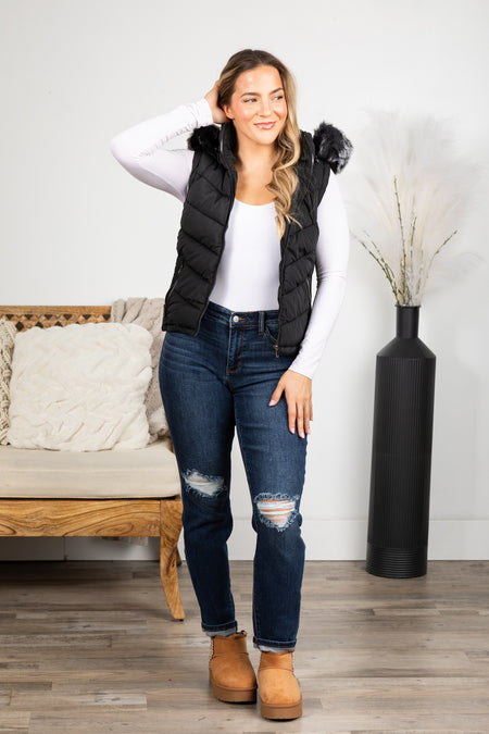 Faux Fur Puffer Vest With Hood