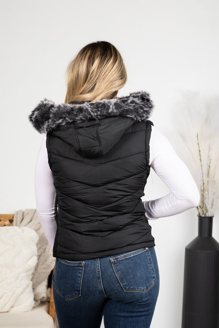 Faux Fur Puffer Vest With Hood