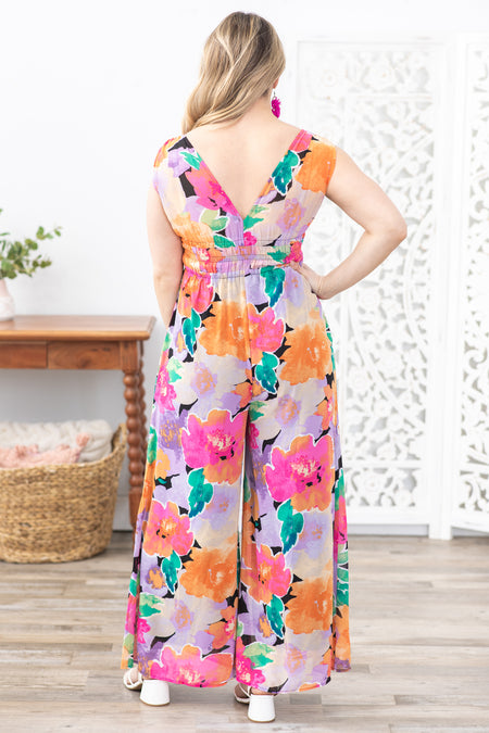 Pink Multi Floral Print Chiffon Jumpsuit