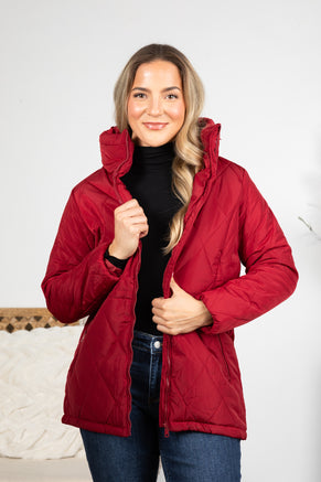 Quilted Puffer Jacket With Cinched Waist