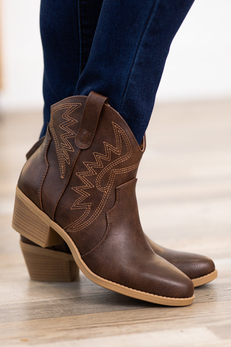 Brown and Tan Point Western Booties