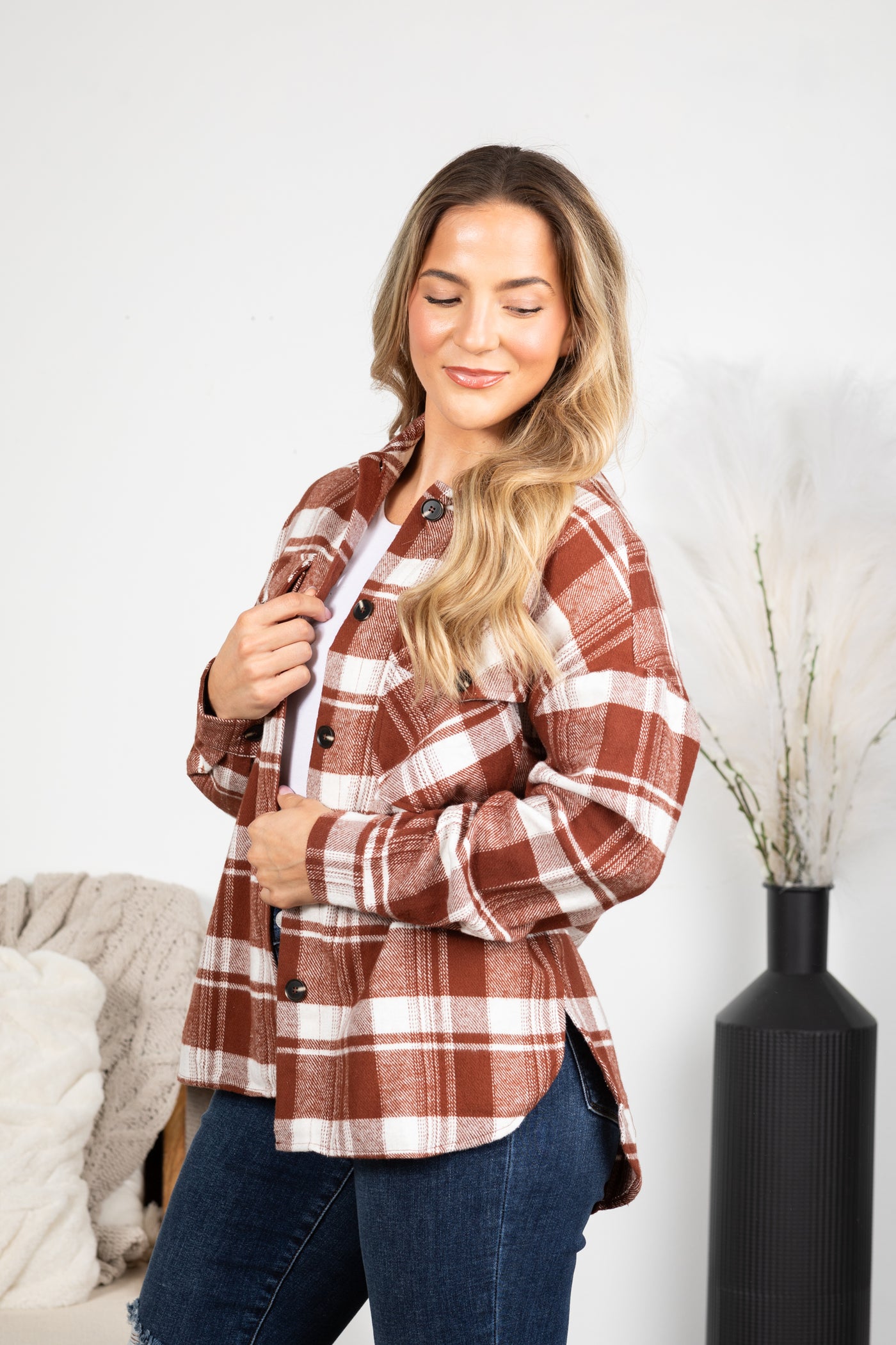 Chestnut Plaid Print Shacket