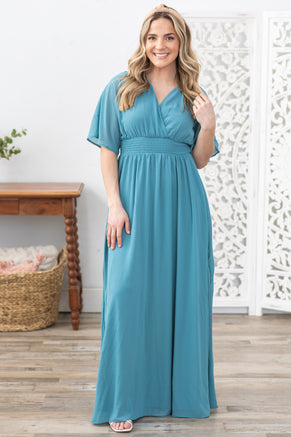 Dusty Teal Leg Slit Maxi Dress