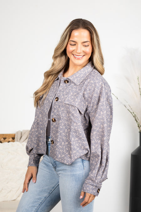 Denim Floral Lightweight Button Up Jacket