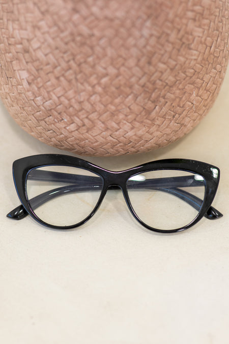 Black Blue Light Retro Bold Cat Eye Glasses