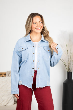 Denim Button Front Pockets Denim Jacket