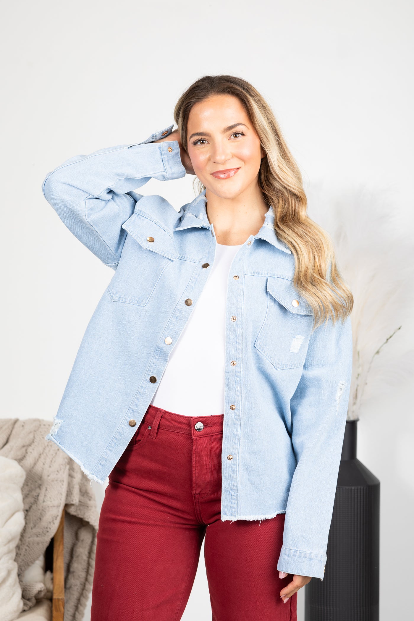 Denim Button Front Pockets Denim Jacket