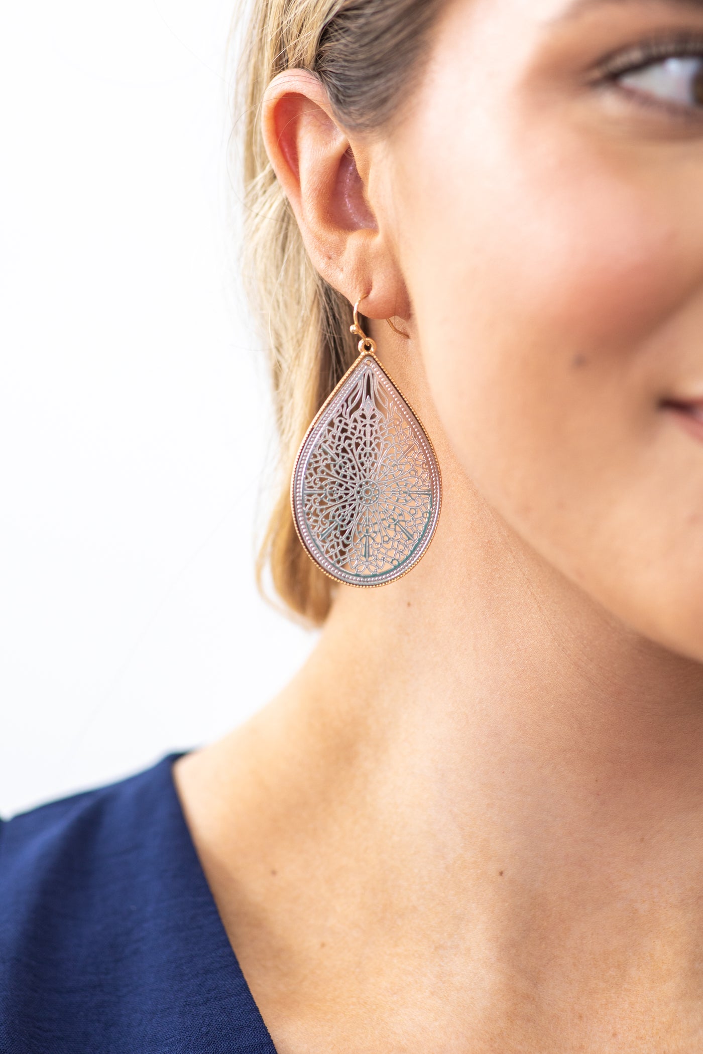 Silver Classic Filigree Teardrop Earrings