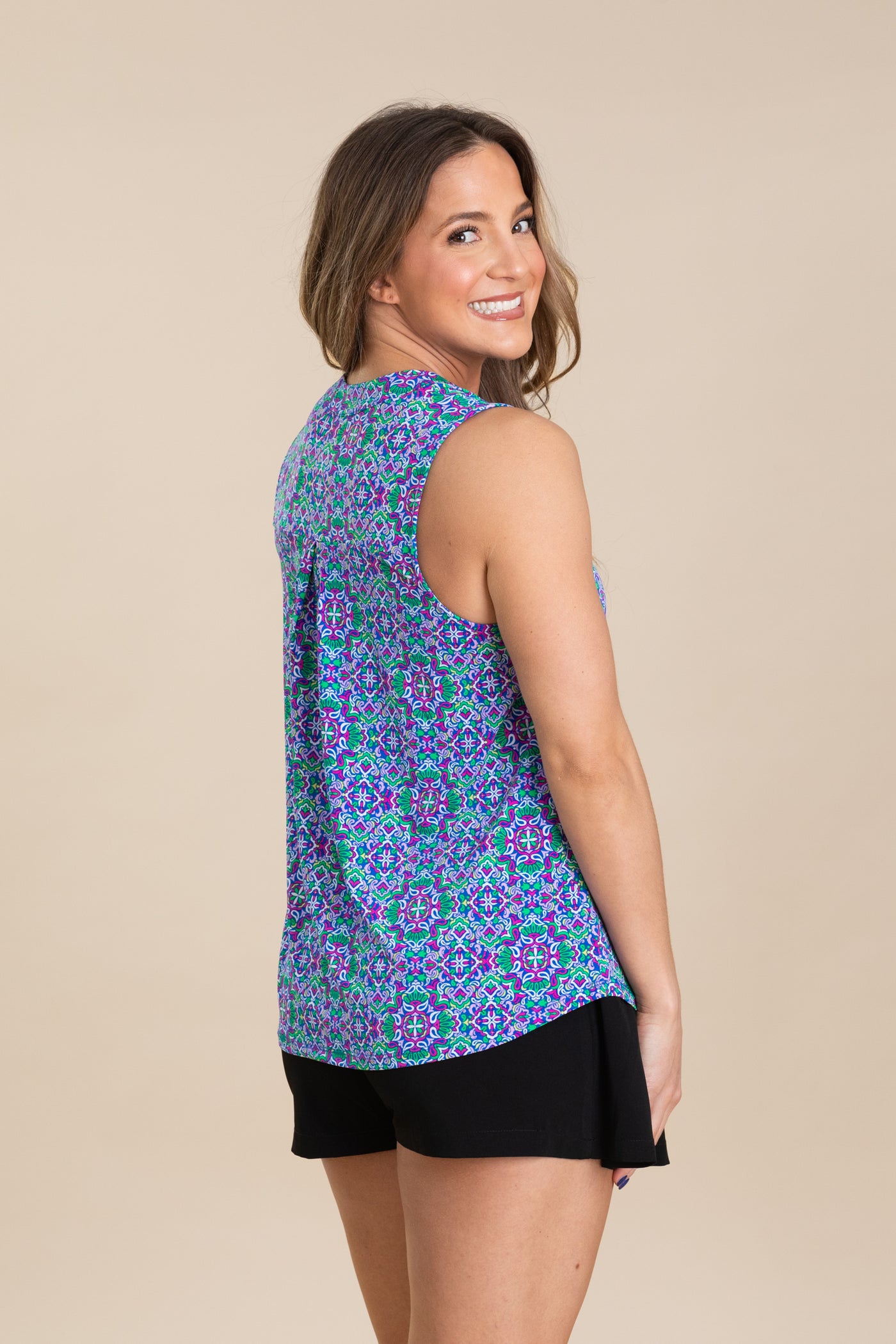 Blue Intricate V-Neck Wrinkle Free Top