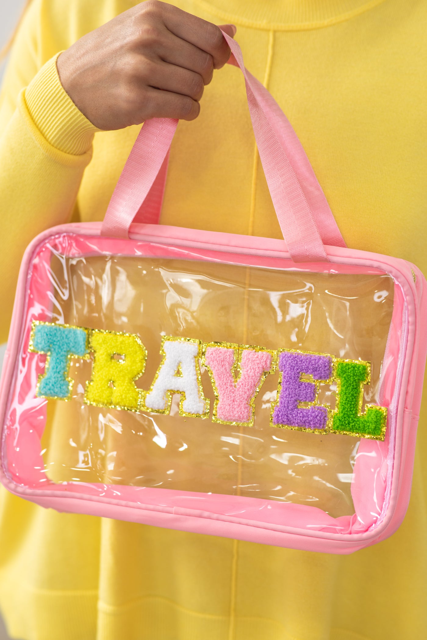 Pink Travel Embroidered Transparent Makeup Bag