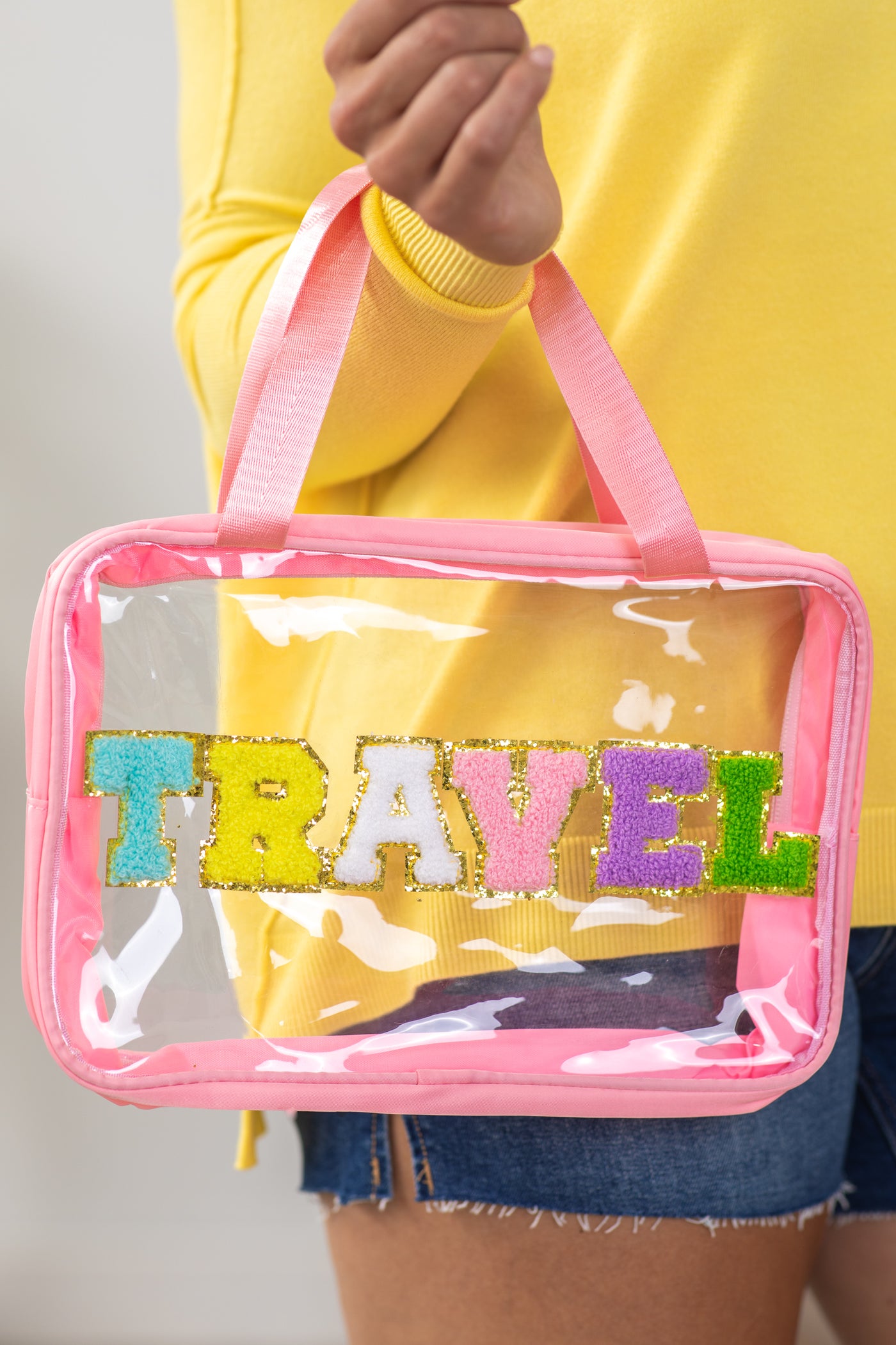 Pink Travel Embroidered Transparent Makeup Bag