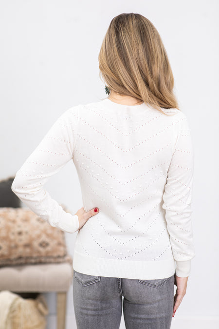 Ivory Pointelle Pom Pom Detail Sweater