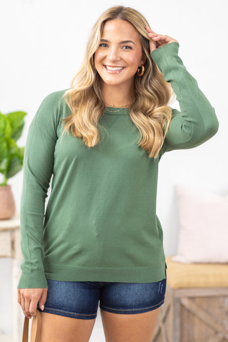 Hunter Green Soft Crewneck Long Sleeve Top