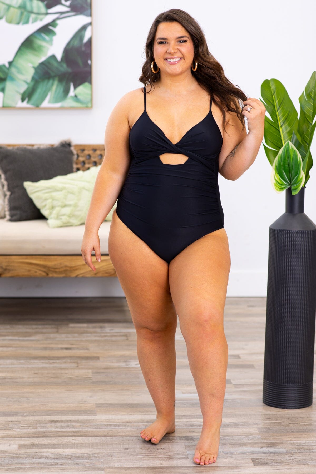 Black Keyhole Detail One Piece Swimsuit - Filly Flair