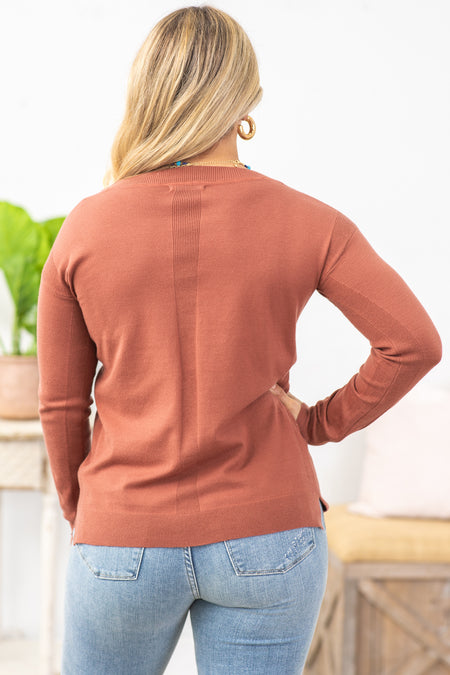 Rust Soft Crewneck Long Sleeve Knit Top