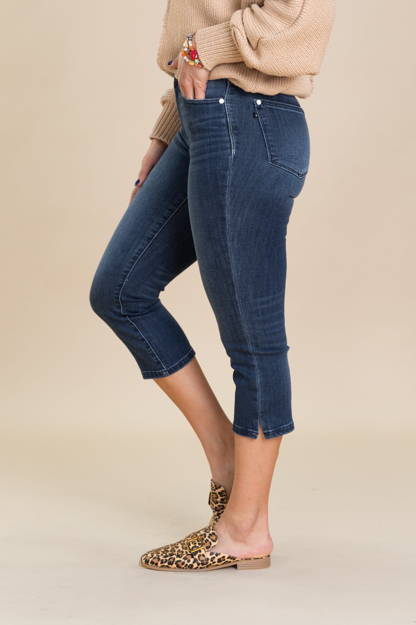 Judy Blue Super Dark Wash Capri With Side Slit