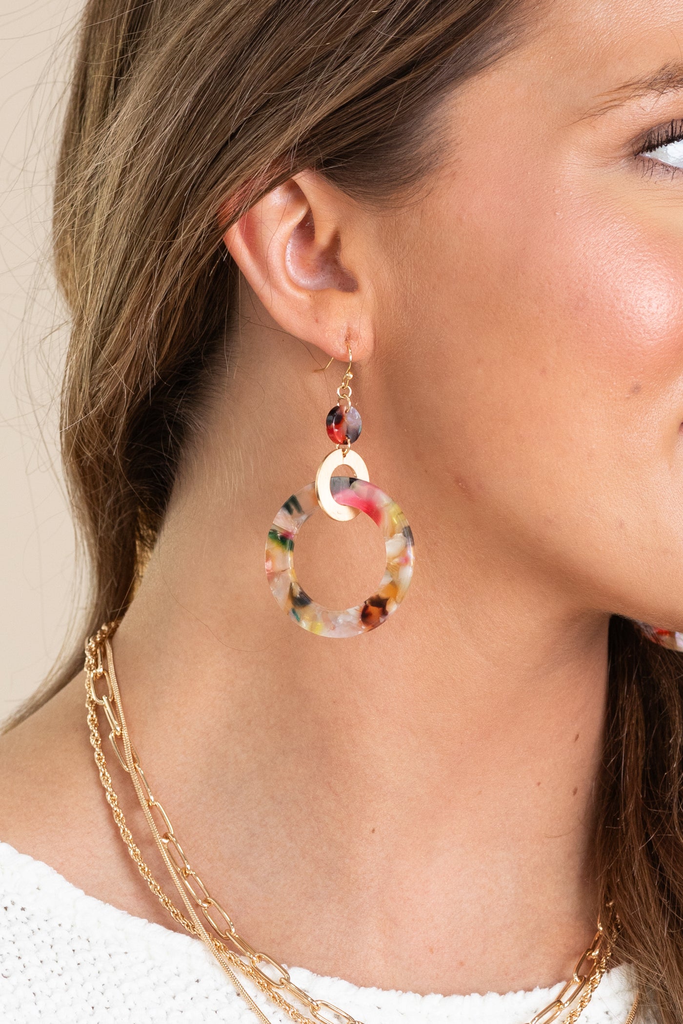 Multicolor And Gold Acetate Drop Earrings