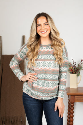 Mint Brushed Knit Holiday Top