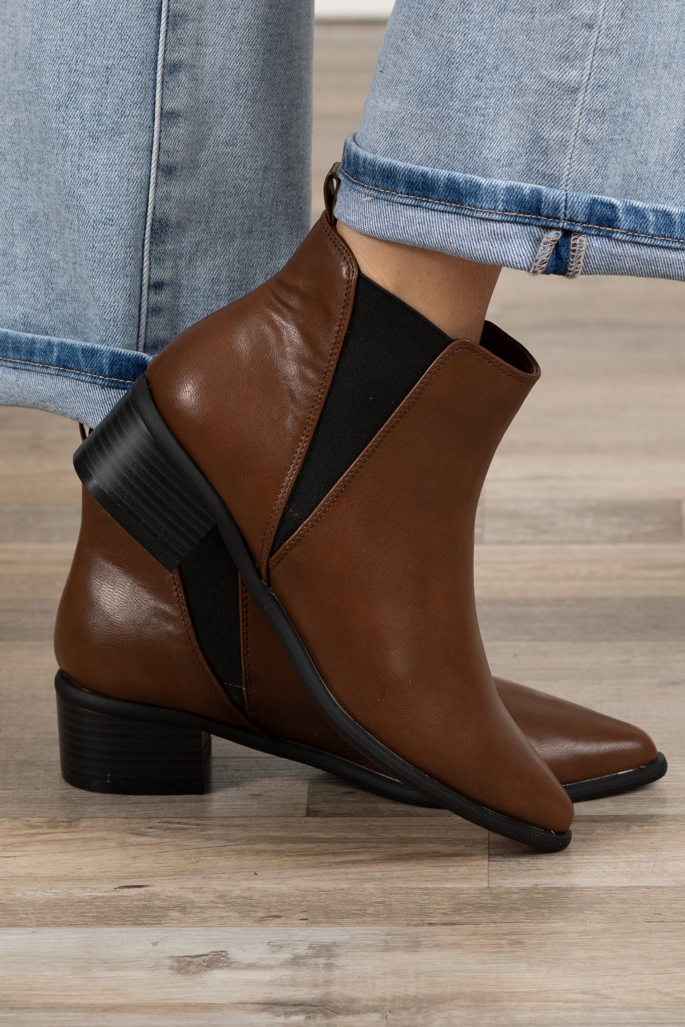 Faux Leather Pointed Toe Booties