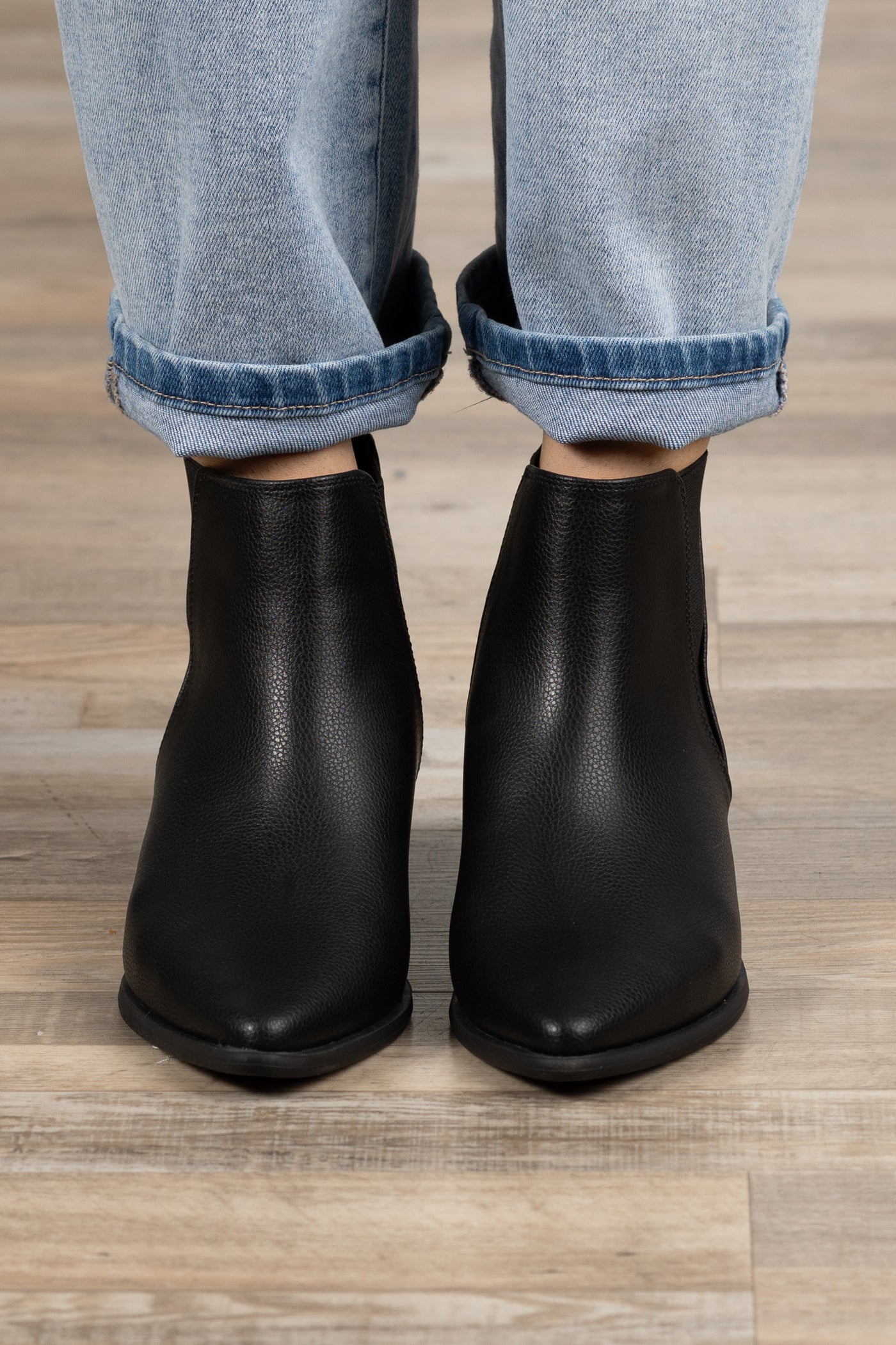 Faux Leather Pointed Toe Booties