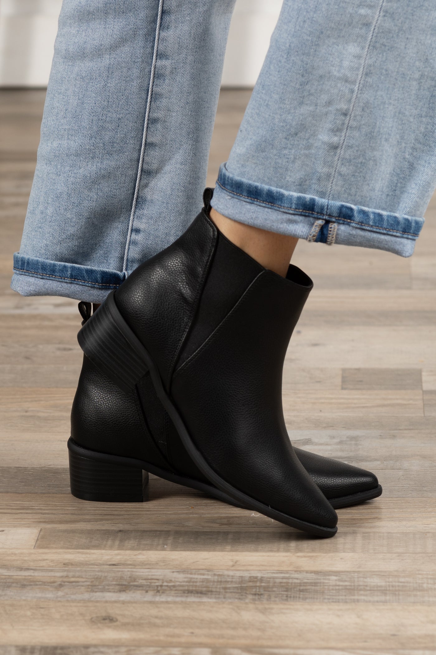 Faux Leather Pointed Toe Booties