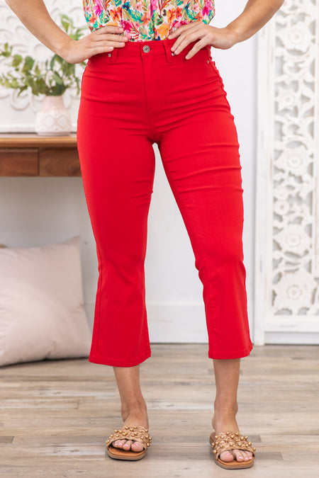 YMI Red Hyperstretch Cropped Flare Pants