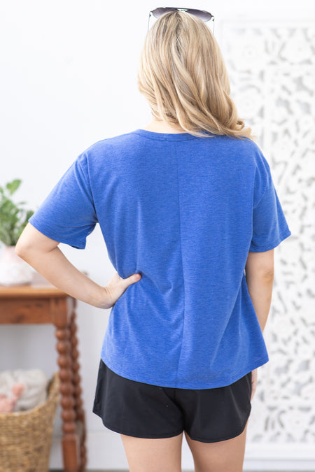 Blue Crewneck Short Sleeve Knit Top