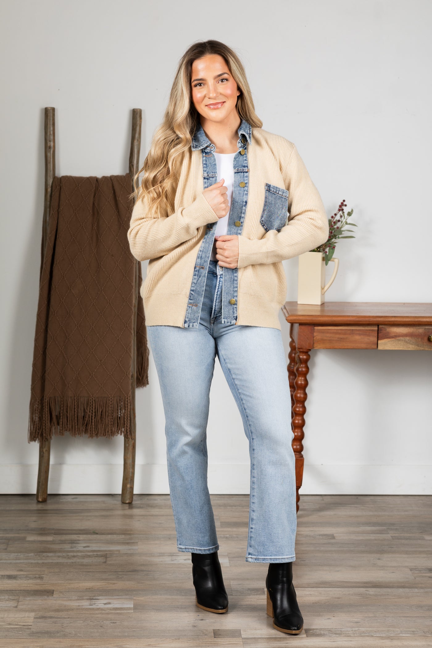 Beige With Denim Contrast Jacket