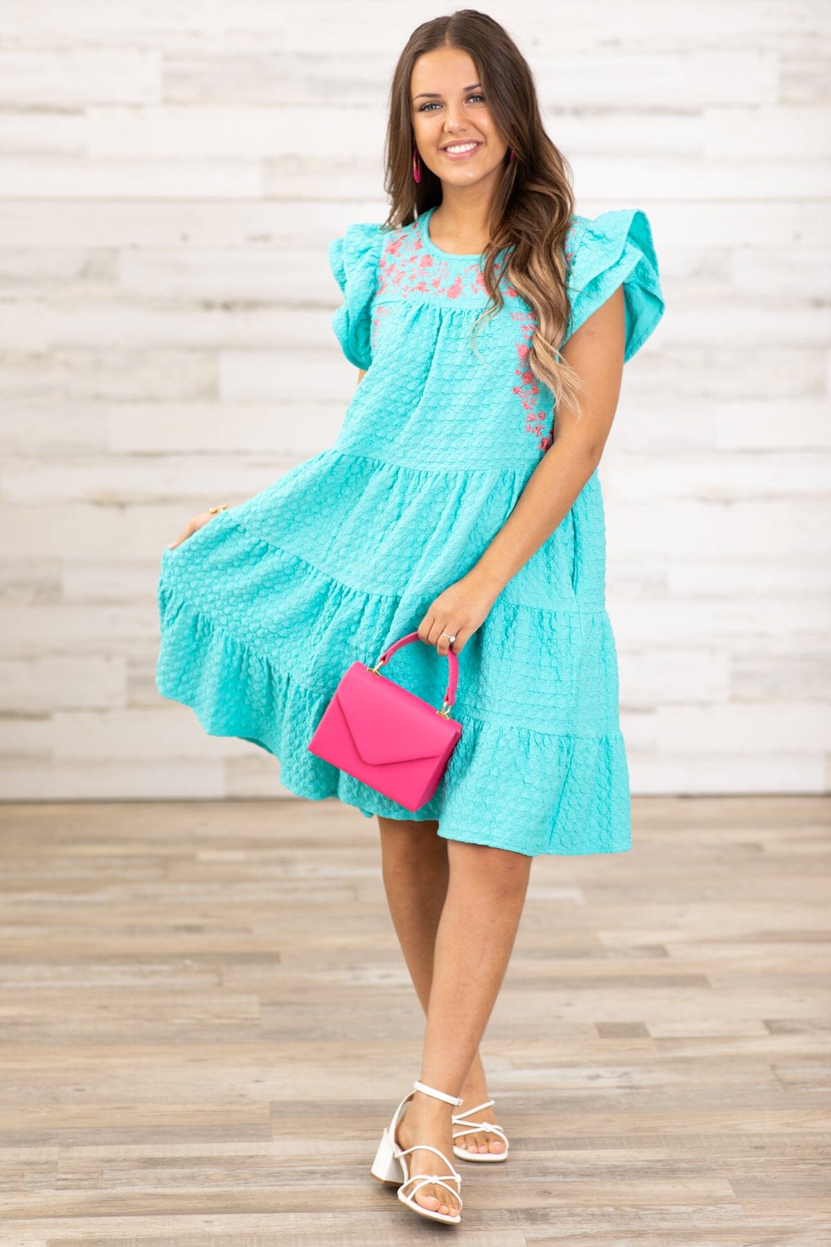 Turquoise embroidered shop dress