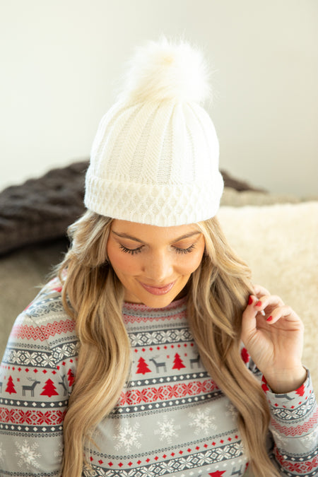 Ivory Lined Beanie With Pom