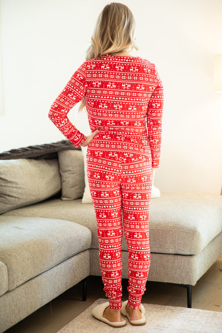 Red and White Fair Isle Lounge Set