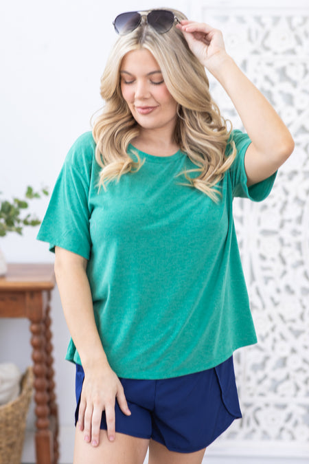 Green Crewneck Short Sleeve Knit Top