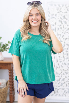 Green Crewneck Short Sleeve Knit Top