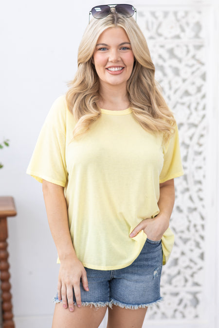 Pastel Yellow Crewneck Short Sleeve Knit Top