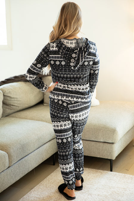 Black and White Fair Isle Hoodie Lounge Set