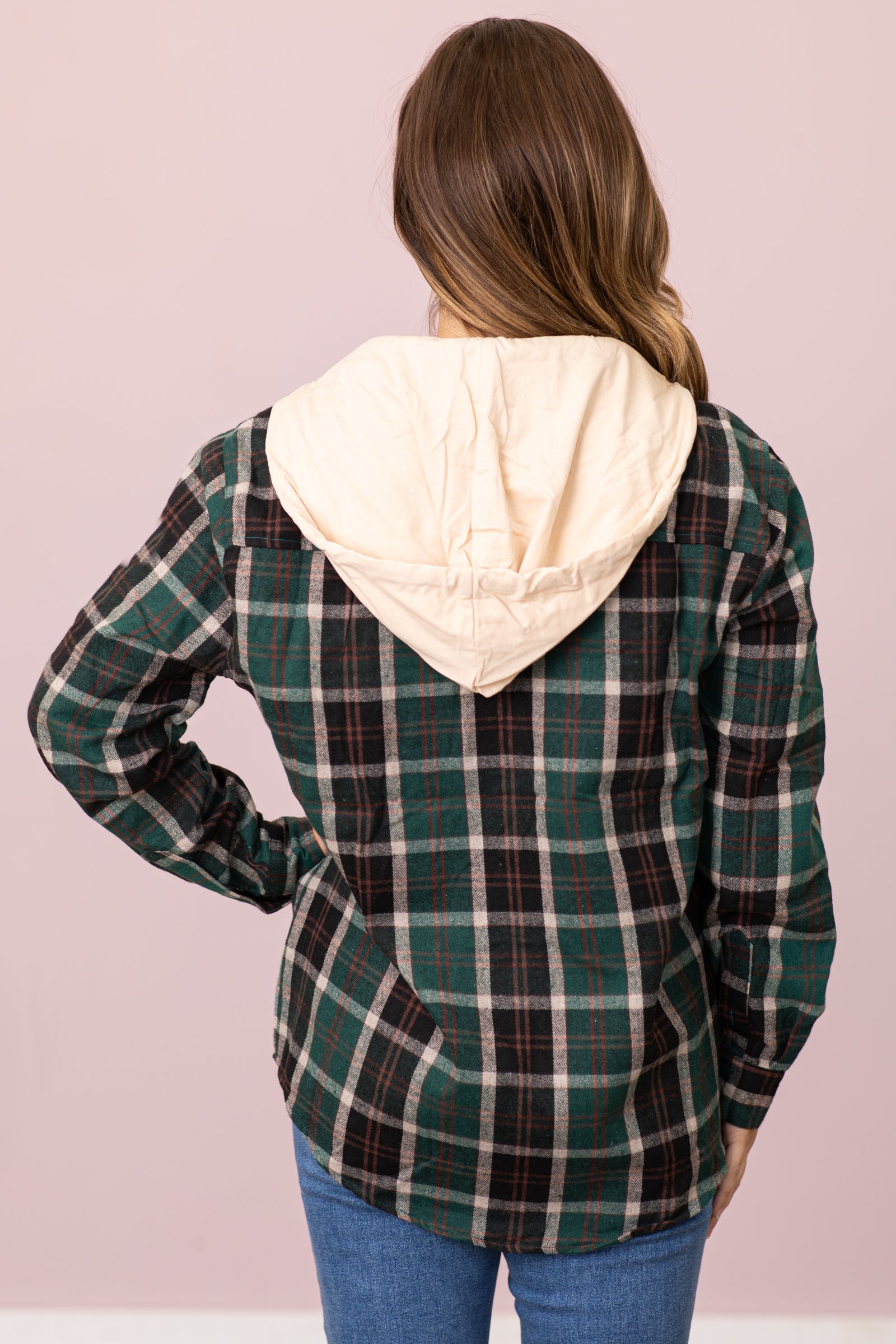 Plaid button up online hoodie