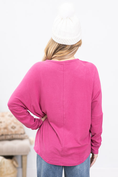 Dark Fuchsia Dolman Sleeve Oversized Knit Top