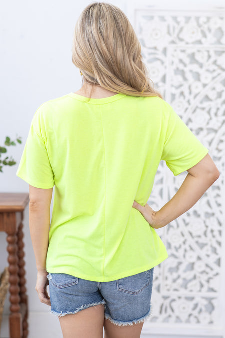 Bright Yellow Crewneck Short Sleeve Knit Top