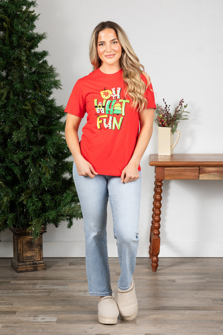 Red Soft Oh What Fun Graphic Tee