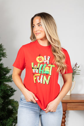 Red Soft Oh What Fun Graphic Tee