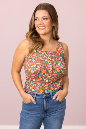 Taupe Multicolor Floral Print Tank