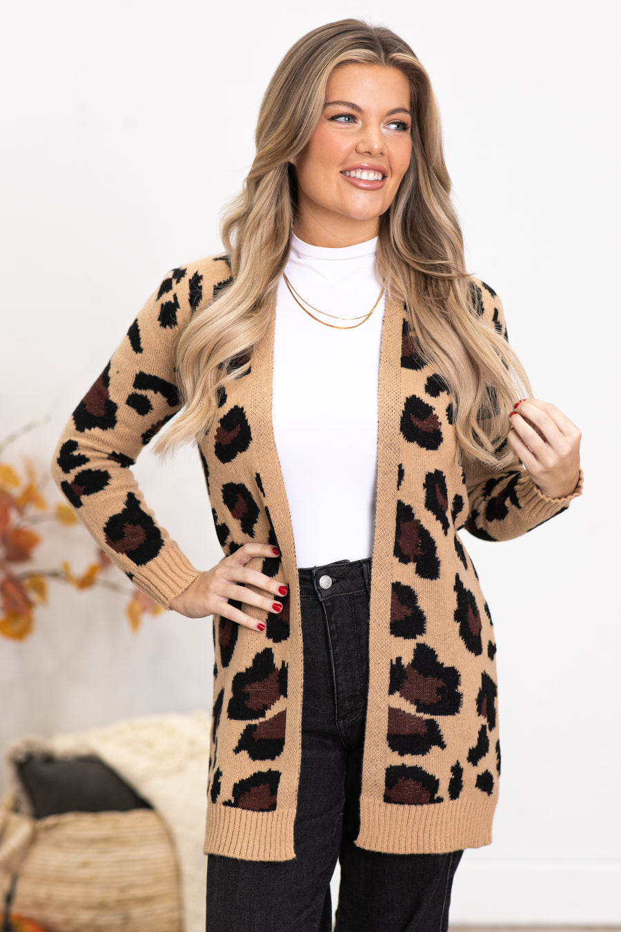 Tan and Brown Animal Print Cardigan