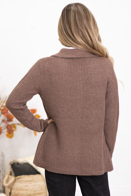 Brown Waffle Knit Sweater Jacket