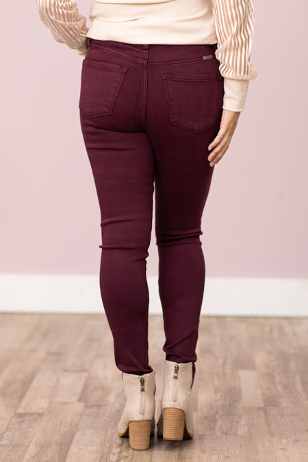 KanCan Dark Berry Button Fly Skinny Jeans