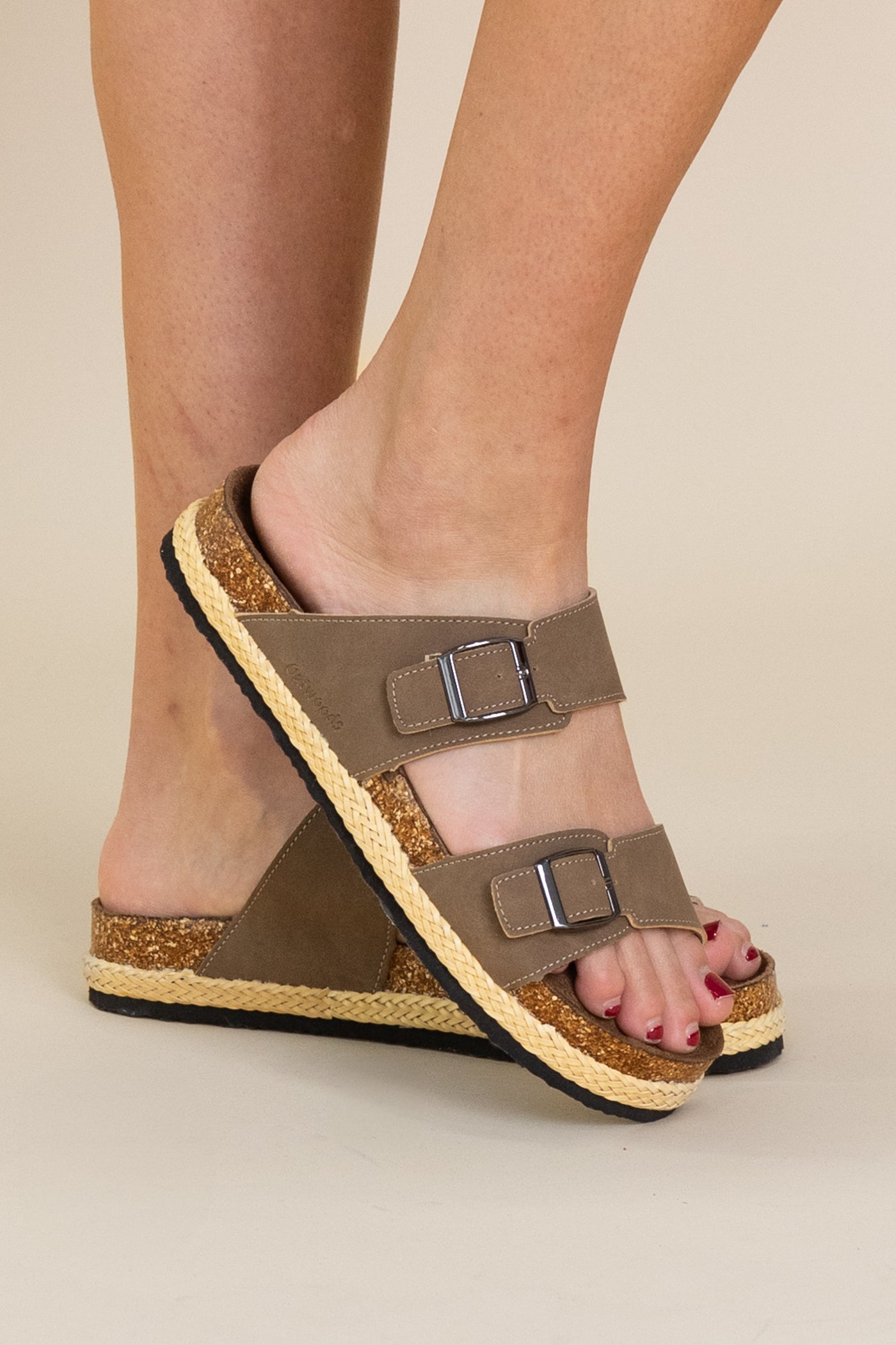 Flatbed Sandals With Double Strap Buckles