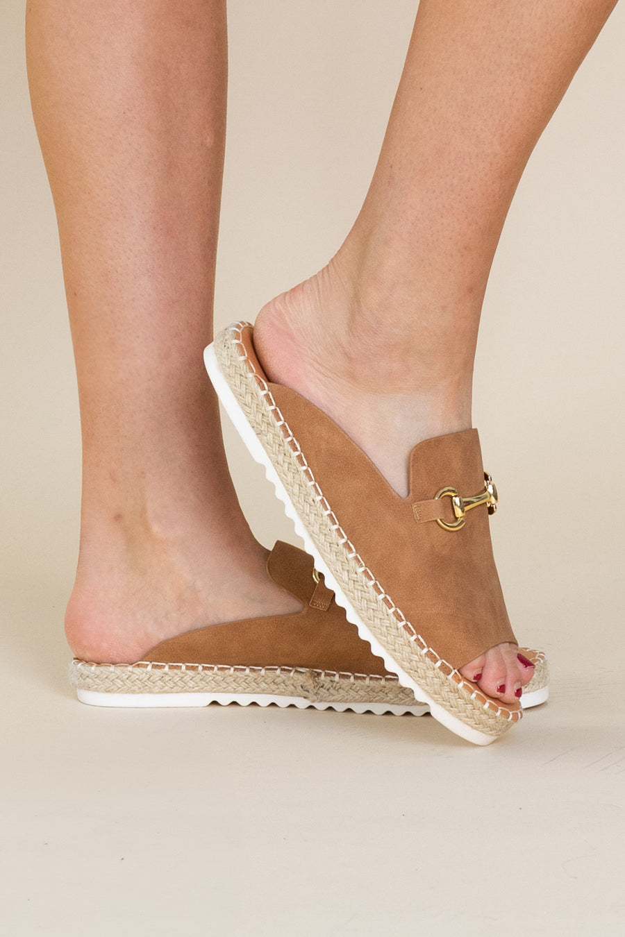 Faux Leather Tan Slip On Espadrilles