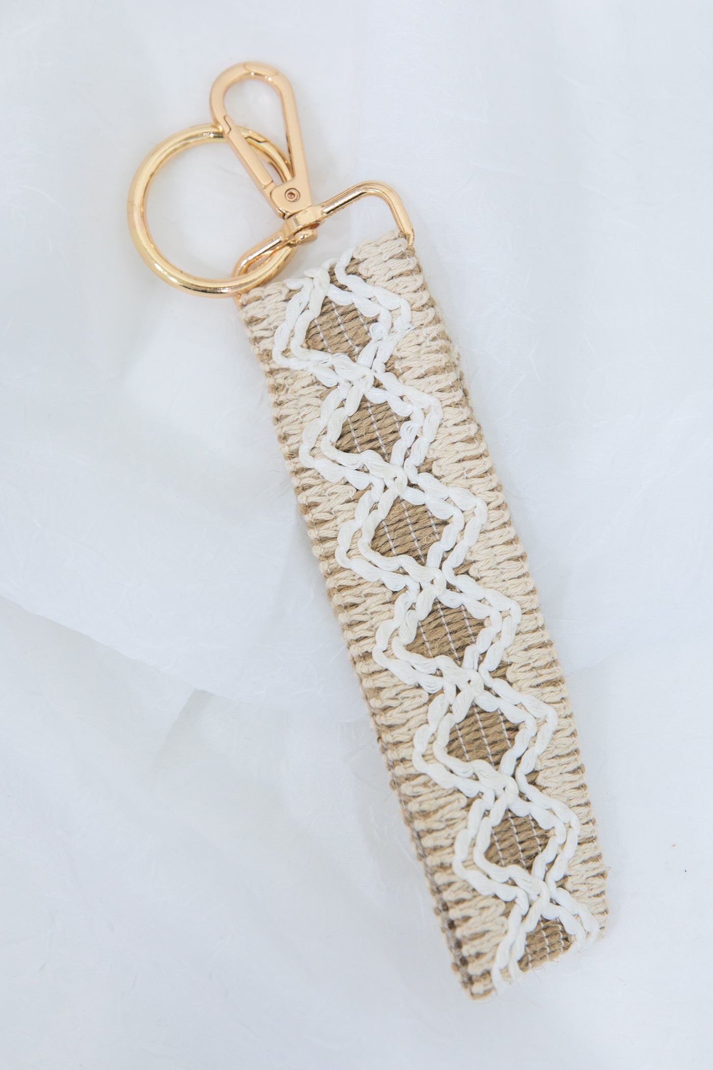 White Boho Wave Pattern Keychain