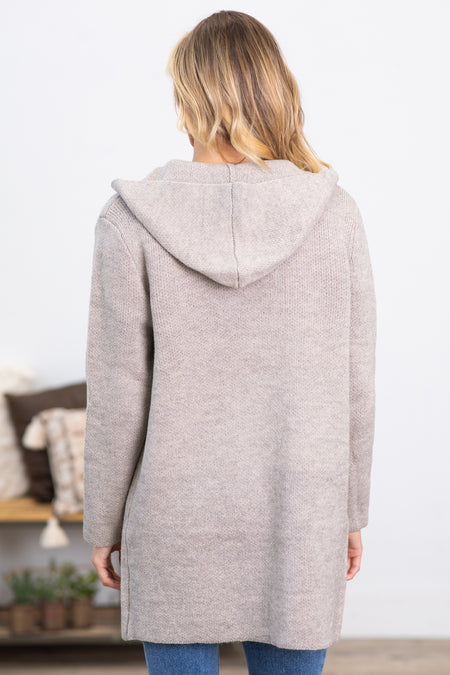 Heathered Grey Hooded Cardigan With Pockets