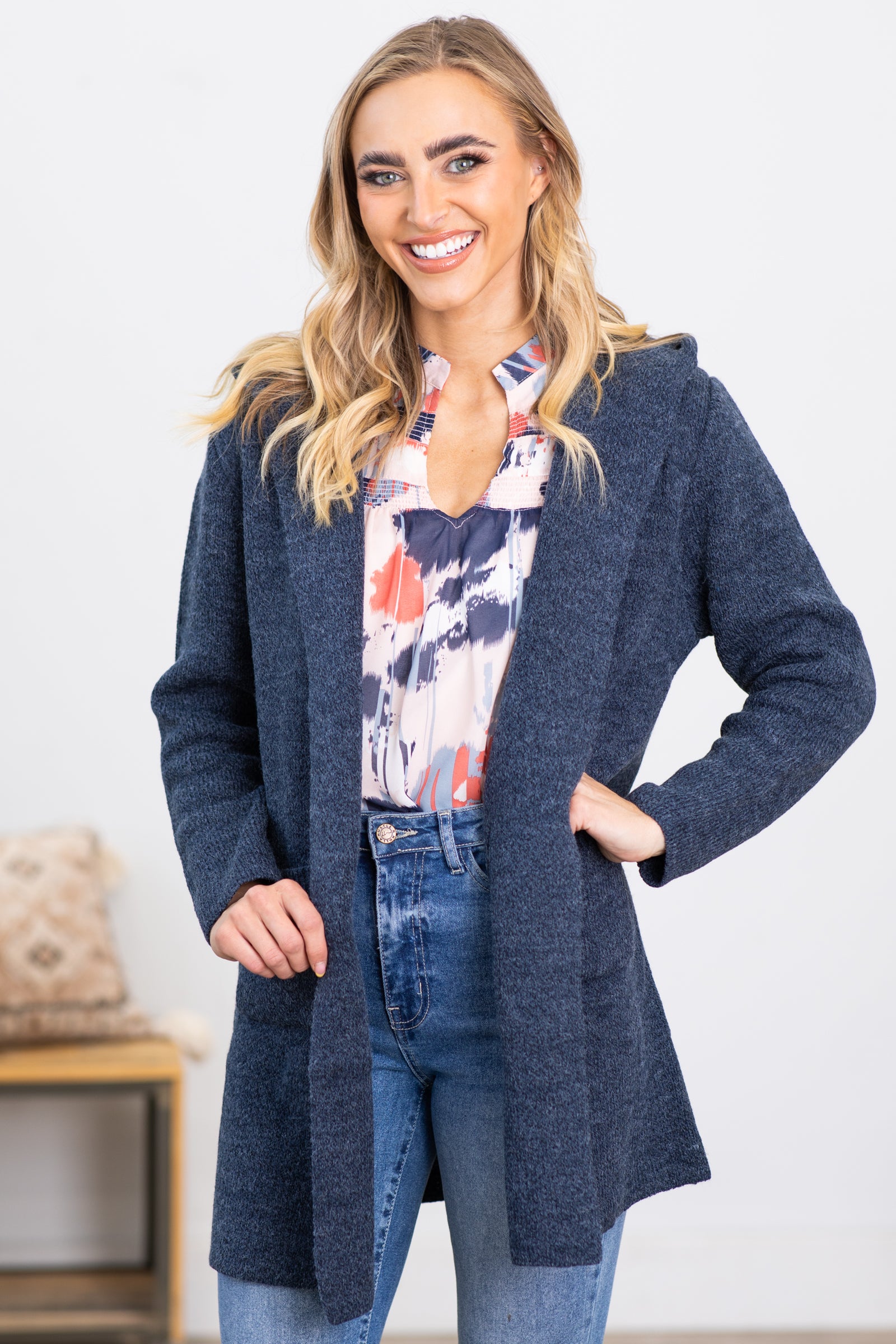 Womens navy hooded on sale cardigan